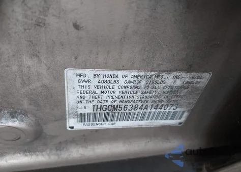 2004 Honda Accord 2.4 Lx z USA, uszkodzony, nr VIN 1HGCM56384A144073